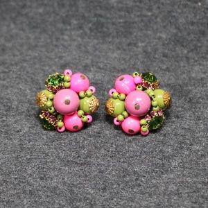 vintage costume jewelry vendome crystal beaded clip on earrings